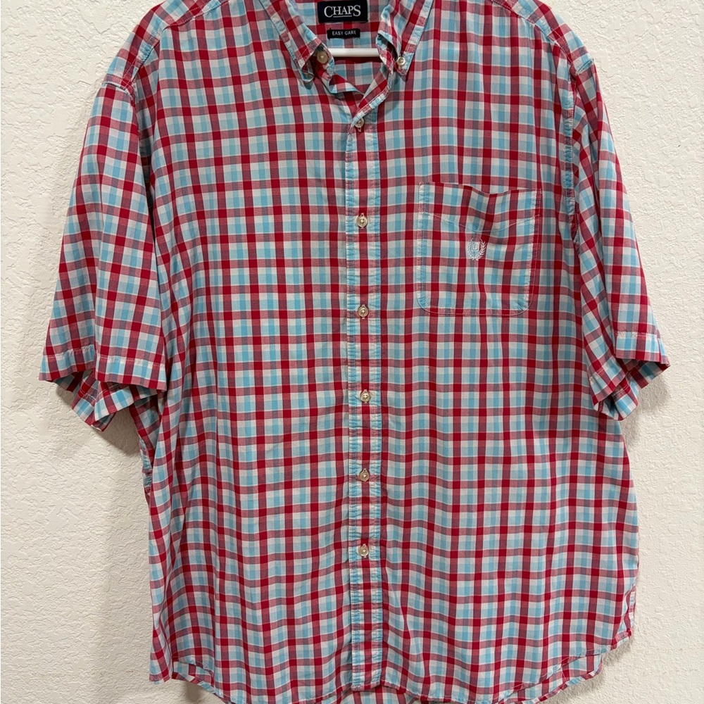 Chaps Men's Red and Blue Checkered Shirt